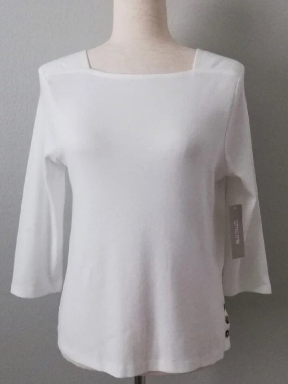 NWT Chicos 2XL 4 Alabaster Pima Cotton Boat Square Neck Ultimate Tee 3/4 Slv XXL